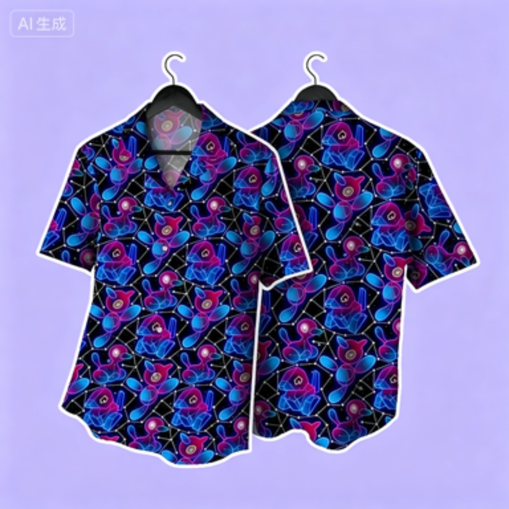 Custom Star Map - เสื้อเชิ้ตแขนสั้นพิมพ์ลายเต็มตัว Night Black Base Polygonal Beast