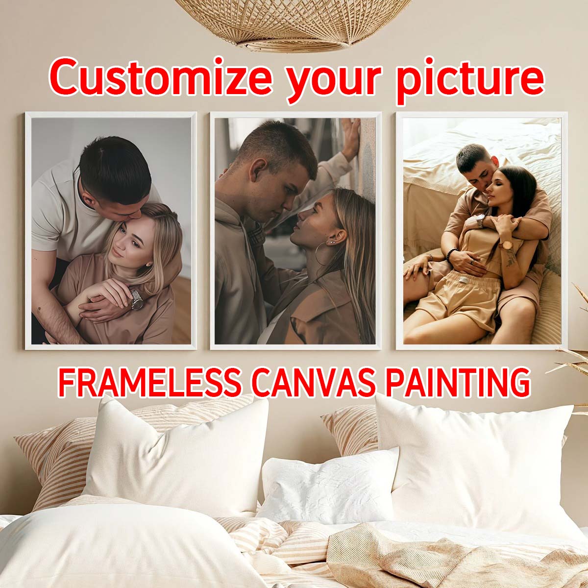 Engraved Wood Frame - ภาพสามชิ้น - ภาพวาดสีน้ำมันแบบ 2D พร้อมกรอบไม้หรือภาพพิมพ์บนผ้าใบแบบไม่มีกรอบ ปรับแต่งได้ตามต้องการสำหรับบ้าน