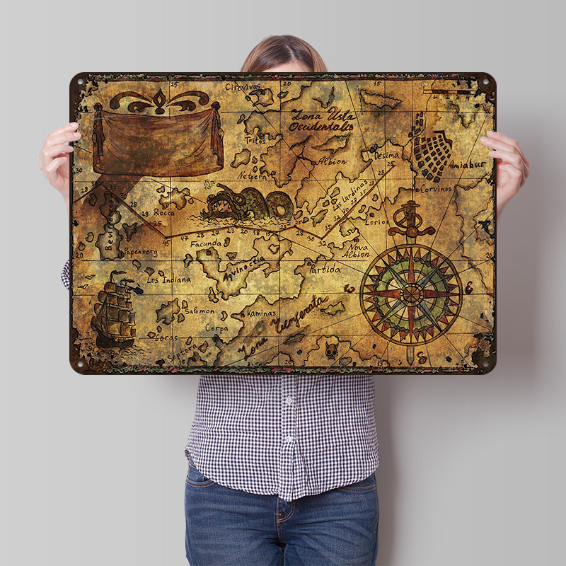 Custom Map Poster - โปสเตอร์แผนที่โลกวินเทจ พิมพ์ลายตามสั่ง ศิลปะติดผนังสไตล์เรโทร ป้ายโลหะวินเทจสำหรับตกแต่งบ้าน บาร์ ของตกแต่ง