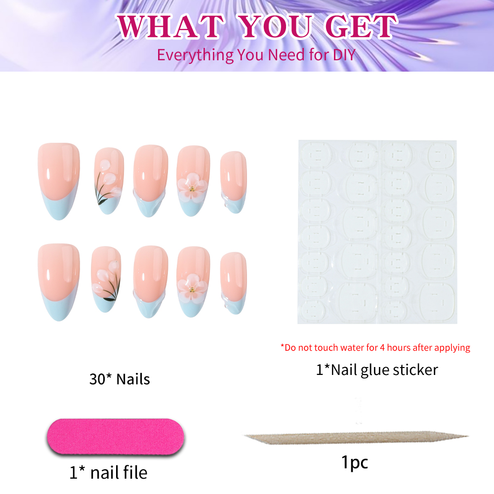 สติกเกอร์ติดเล็บทรงอัลมอนด์สั้ - Pressed Flower Art บทวิจารณ์และราคา