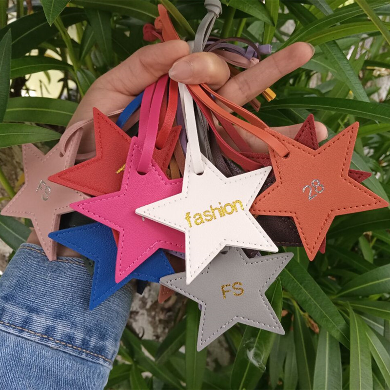 1ชิ้นฟรีชื่อย่อห้าแฉกหนังกระเป - Monogram Keychain Leather บทวิจารณ์และราคา